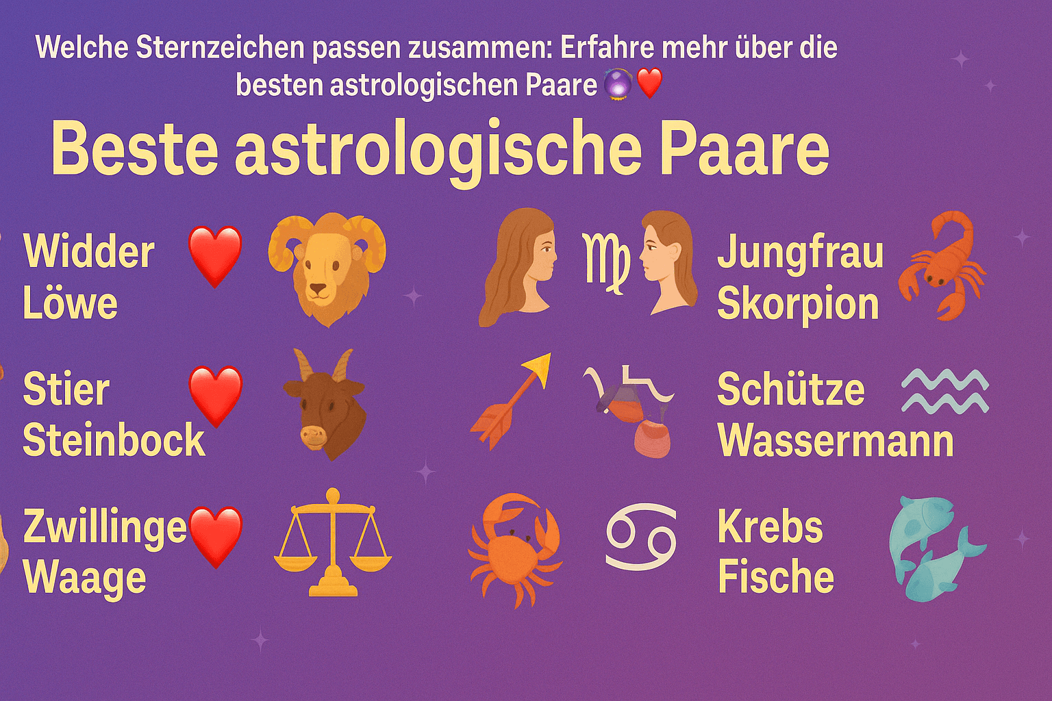 Welche Sternzeichen passen zusammen? Finde dein kosmisches Perfect Match in der Liebe 💘✨♈️♎️♓️