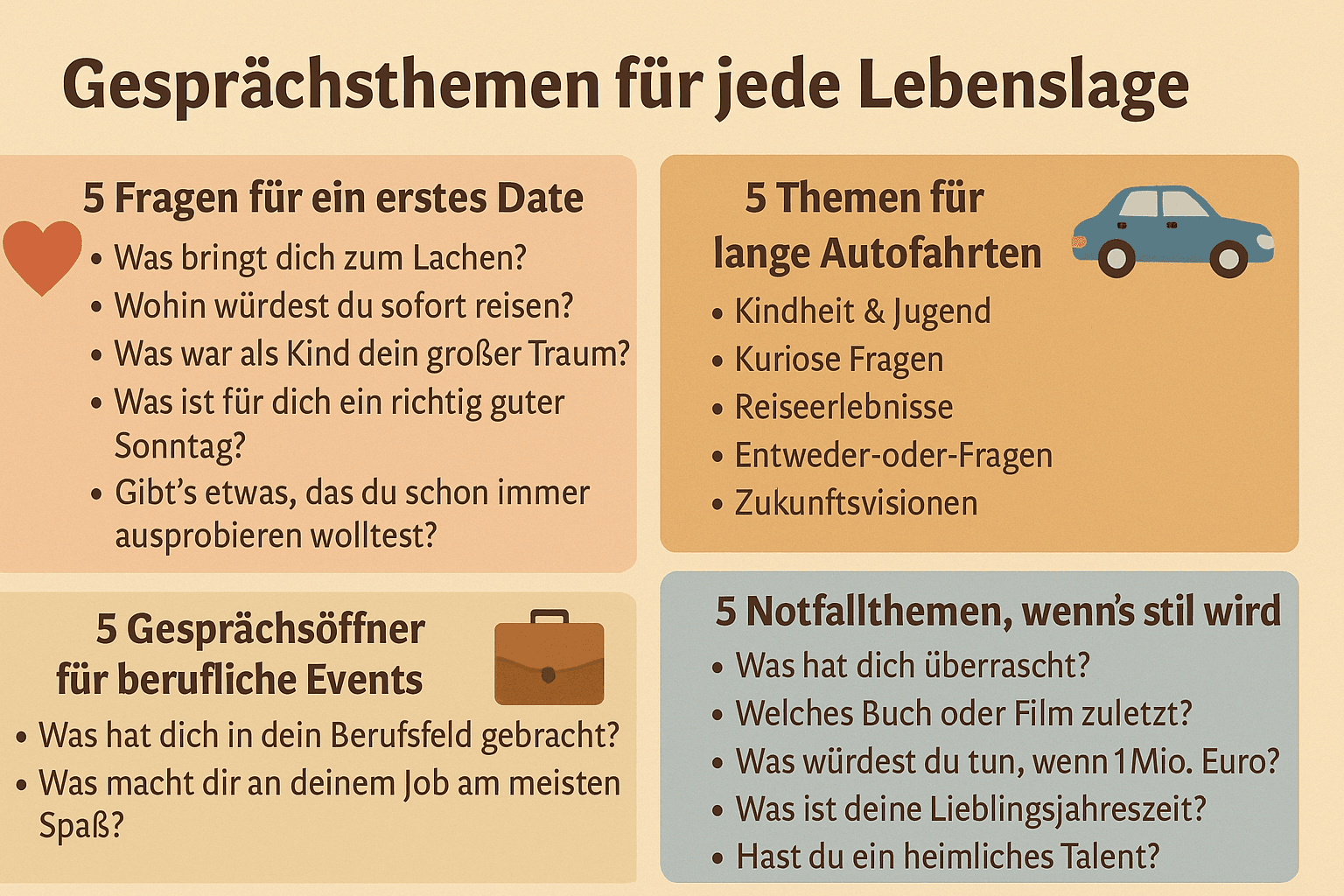 Gesprächsthemen für jede Lebenslage – vorbereitet statt sprachlos