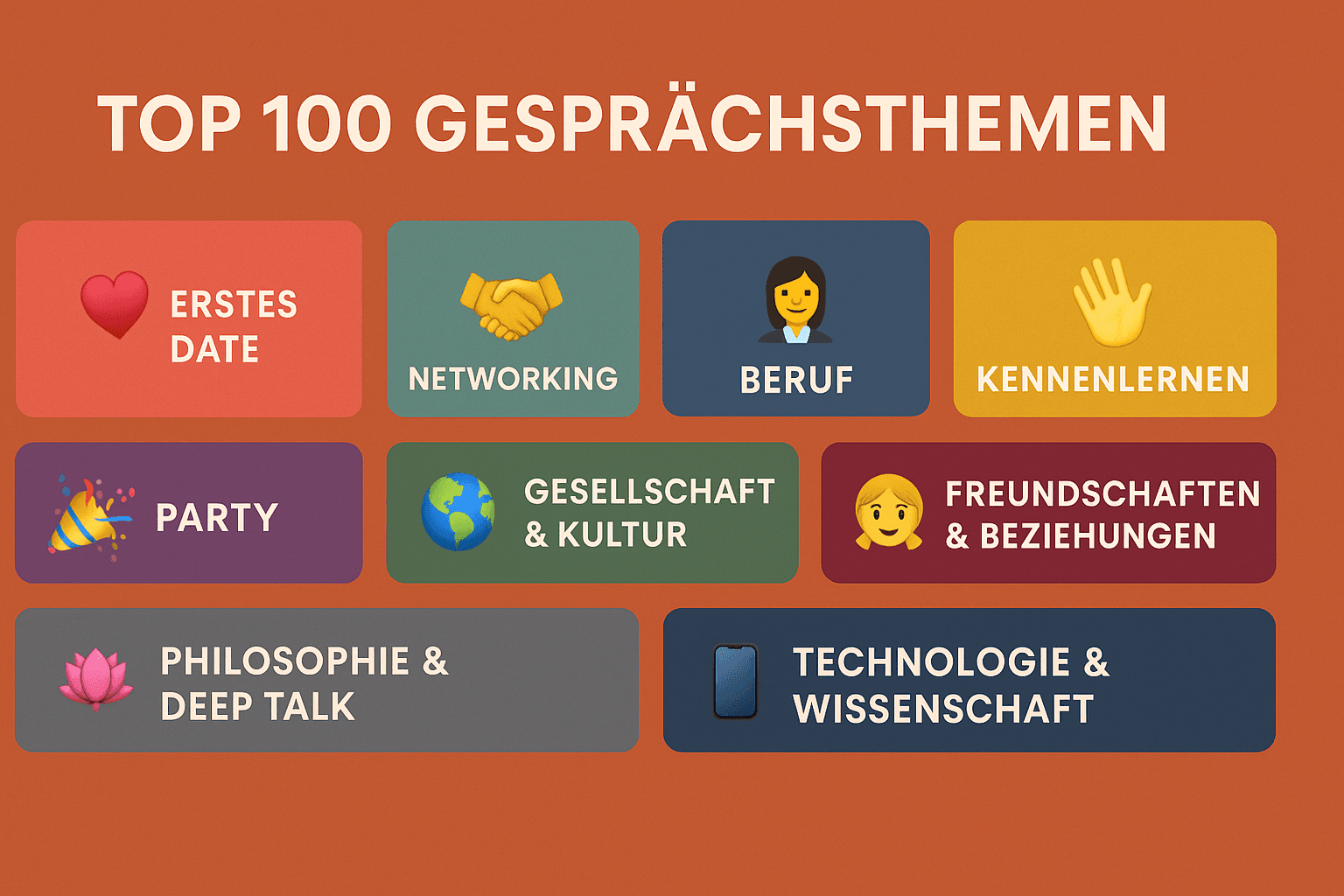 Top 100 Gesprächsthemen - sortiert nach Themen